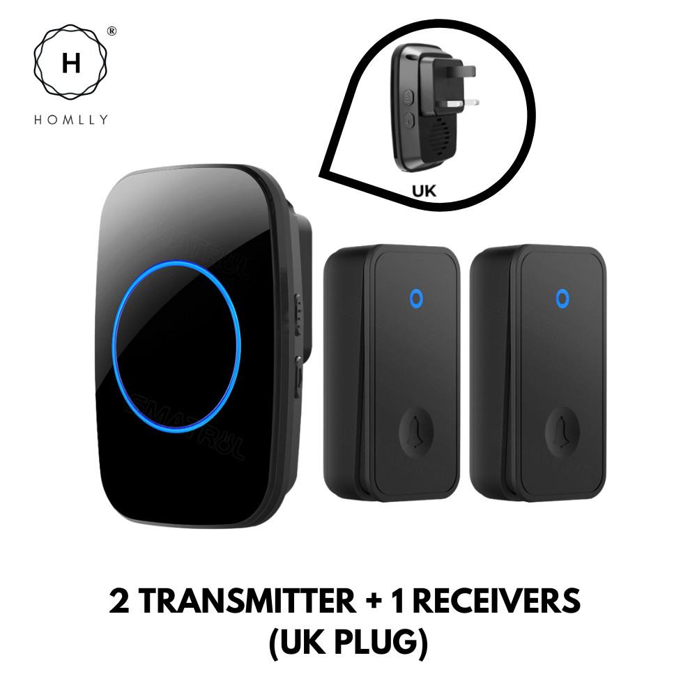 HOMLLY Self-Powered Wireless Waterproof Electric Door Bells with 60 Chimes & 5-Level Volume LED Flash