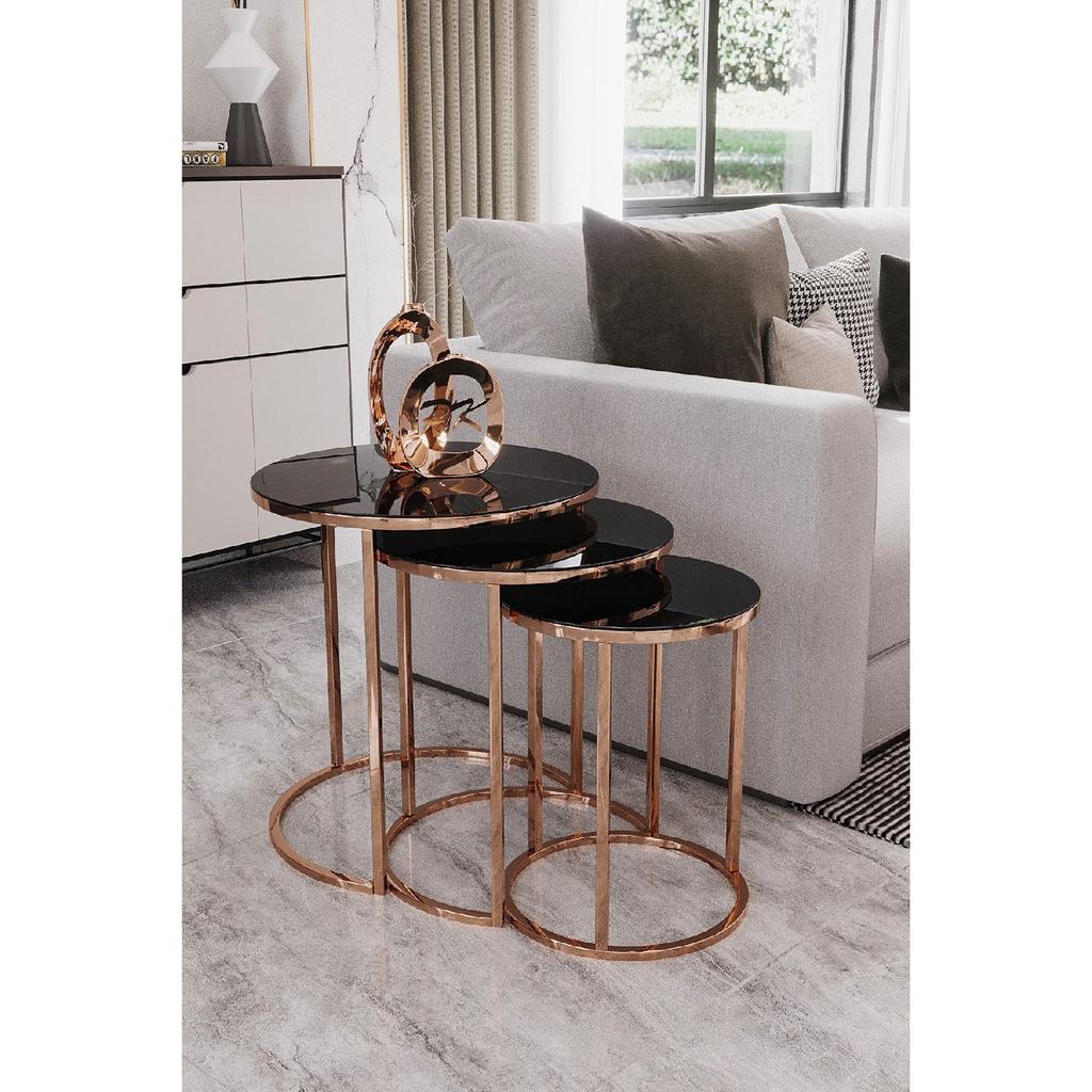 Ceylin 3-seat Nesting Coffee Table With Copper Legs, Bronze Mirror
