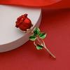 [Red Rose Brooch] Elegant Red Rose Alloy Brooch with Green Leaves | Chic Collar Pin for Dresses, Sweaters & Coats | Perfect Gift for Birthdays, Mother