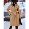 2025 Autumn Winter Women's Double-Breasted Wool Blend Trench Coat, Belted Waist Elegant Overcoat with Notched Lapel, Classic Office Chic Outerwear
