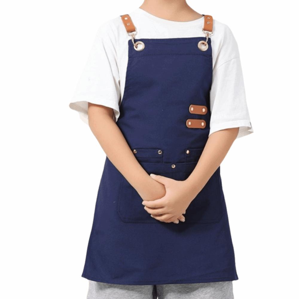 

Minimalist Kids Cooking Apron Solid Color Kids Chef Costume Children s Canvas Apron BBQ Chef синий
