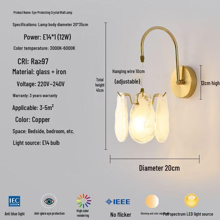 Modern Luxury French Glass Wall & Bedside Lamp for Bedroom, Corridor, and Hall