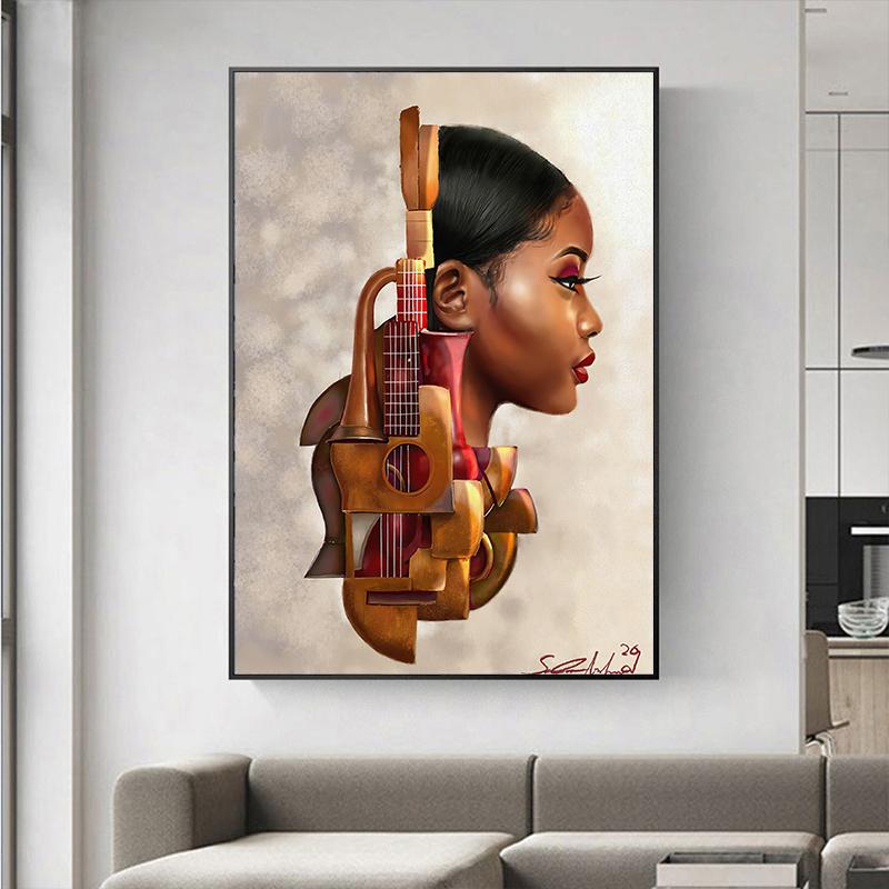 Abstract Sexy Woman Canvas Painting Wall Art Violin Musical Instrument Body Posters and Prints for Living Room Decor Cuadros
