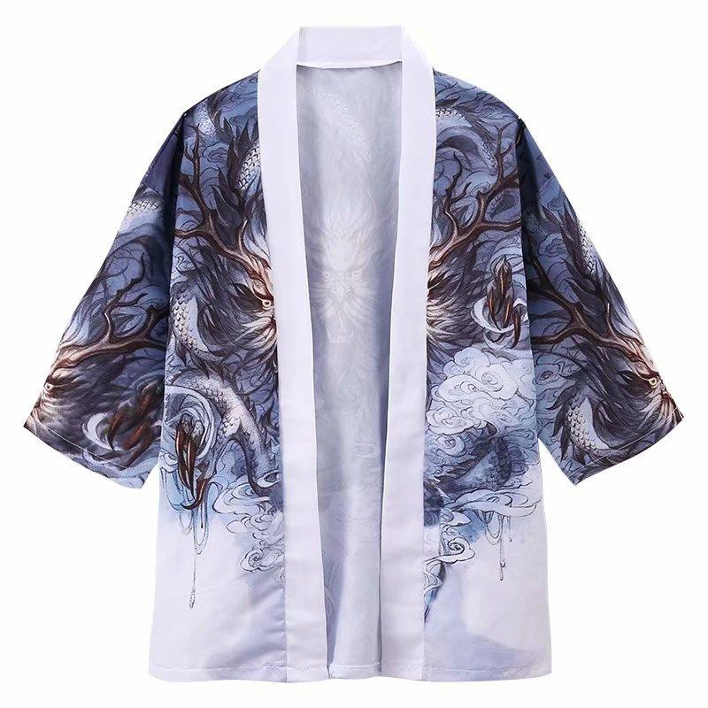Kimono bărbați în stil japonez Haori în stil chinezesc Cardigan Cămăși pentru bărbați de vară largi Dragon Cardigan
