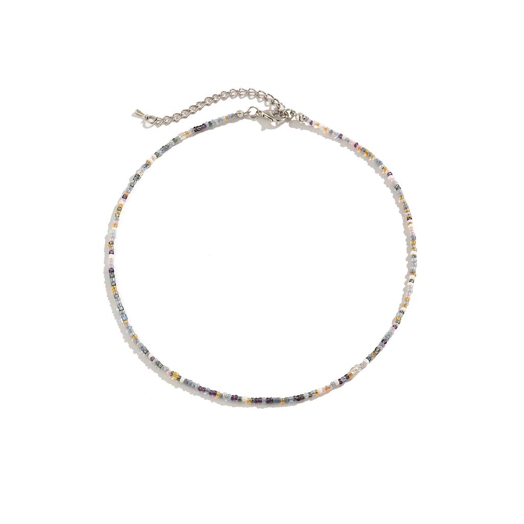 Salircon Bohemian Mixed Color Seed Bead Clavicle Necklace Trend Acrylic Rice Bead Beaded Choker Women's Summer Beach Jewelry