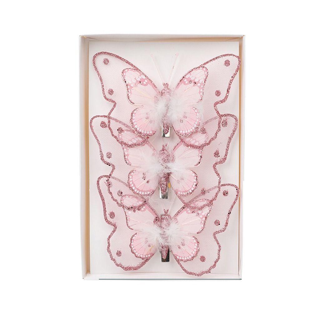 

3pcs Simulation Christmas Glitter Butterfly Christmas Tree Hanging Decoration Party Favors pink-style 2