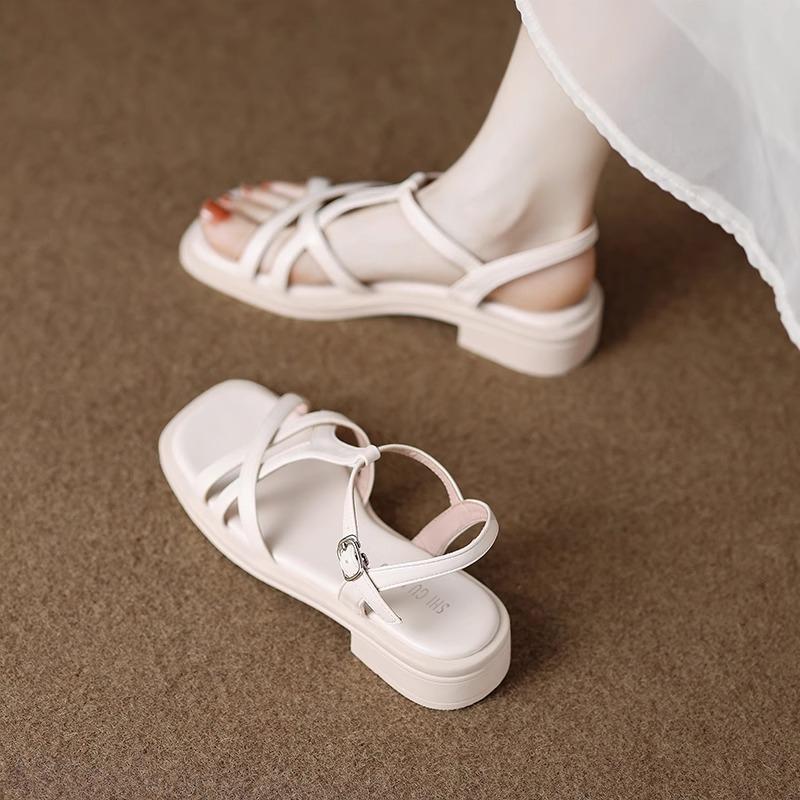 Fashion 2025 Summer New Women's Hollow Round Open Toe Roman Sandals Woman Fashion Strap Thick Sole Platform Shoes Sandalias Mujer