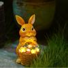 Solar Resin Rabbit Statue With Light Flower Basket Outdoor Garden Yard Decor Lamp