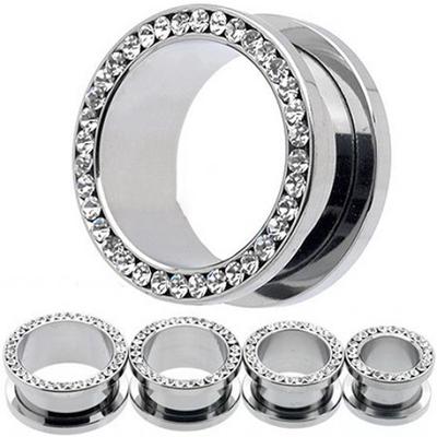 1 Paar Strass Edelstahl Piercing Ohr Tunnel Plugs Messgeräte Ohrdehnungs-Kits