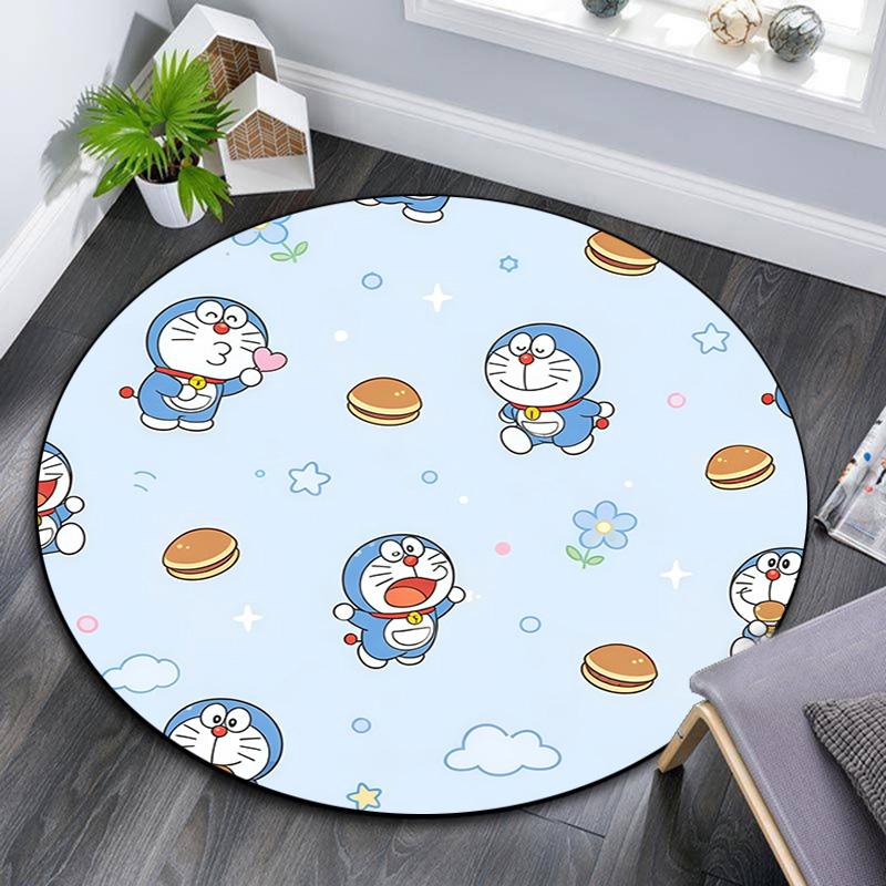 Doraemon Round Area Rug,Carpet Rug for Living Room Bedroom Sofa Playroom Decor,Non-slip Floor Mat