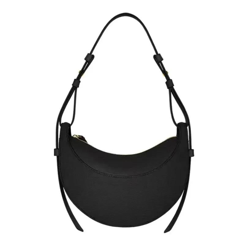 French Fashion Genuine Leather Women's Single Shoulder Crescent Bag with Niche Design, Zipper Convenient and  Practical