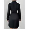Women's Elegant Turn Down Collar Long Sleeve Knee-Length Button Down Shirt Dress Slim Waist Pleated Mini Dresses