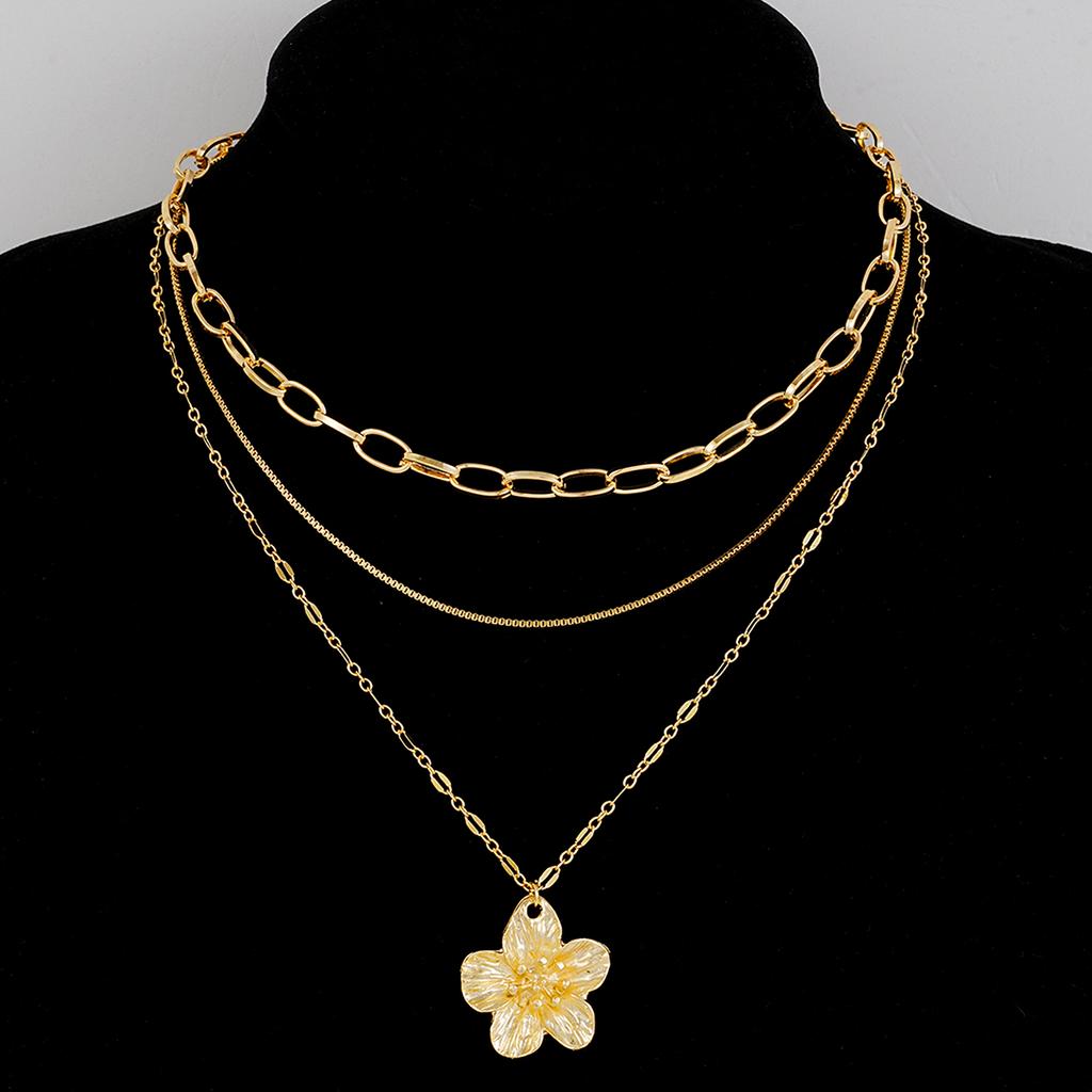 3pcs Flower Pendant Snake Bone Chain Necklace Set Elegant Vintage Minimalist Metal Layered Necklaces Holiday Daily Wear Jewelry