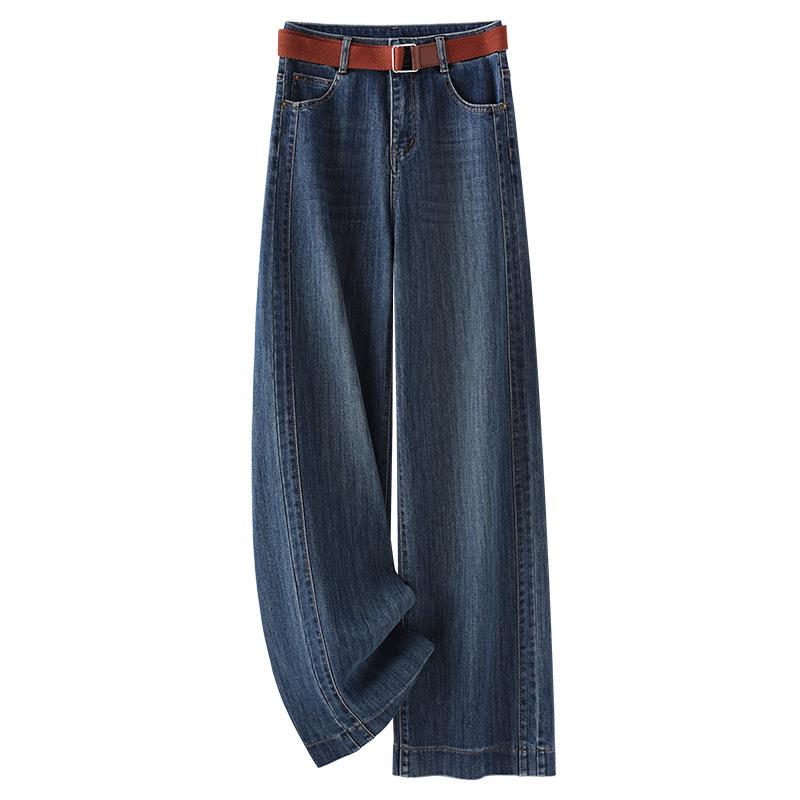 Women's 2025 New Spring High-Waist Dark Blue Retro Straight-Leg Jeans
