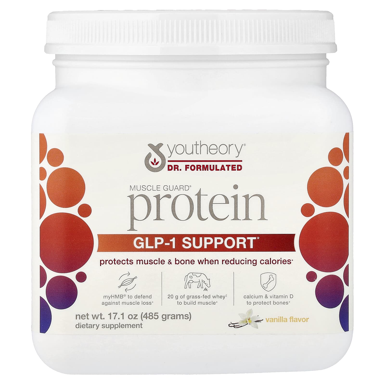 

Youtheory, Muscle Guard Protein, GLP-1 Support, Vanilla, 485g (17.1oz)