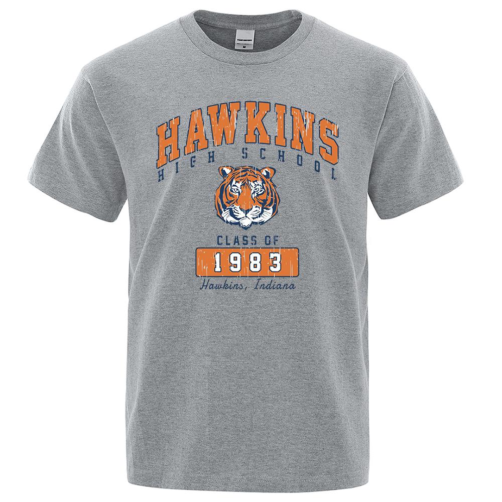 Hawkins High School Class Of 1983 Men T Shirt Funny Tiger Printed Clothing Cotton T-Shirts Breathable Short Sleeve