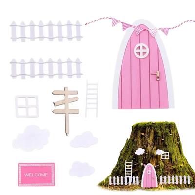 Mehrszene Sicher Feentür Miniaturen Mini Cartoon Elfen Tor Modell Holzhandwerk Elfen Tür Skulptur Puppenhaus