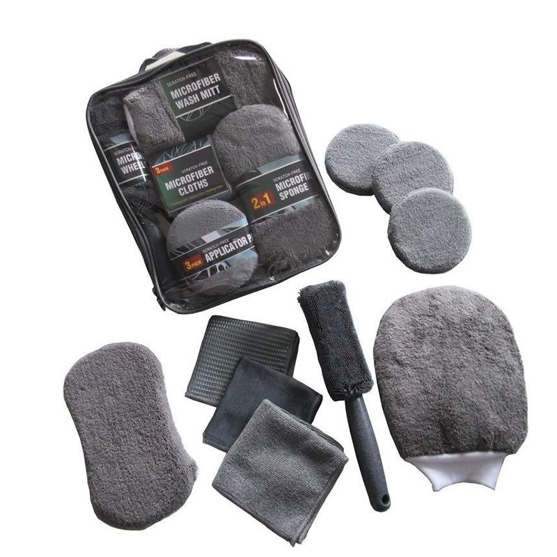 9 Stuks Auto Wassen Schoonmaak Kits Microvezel Handdoeken Blush Spons Wasghandschoen Polijst Verzorging Applicator Pads Auto Wassen Accessoires
