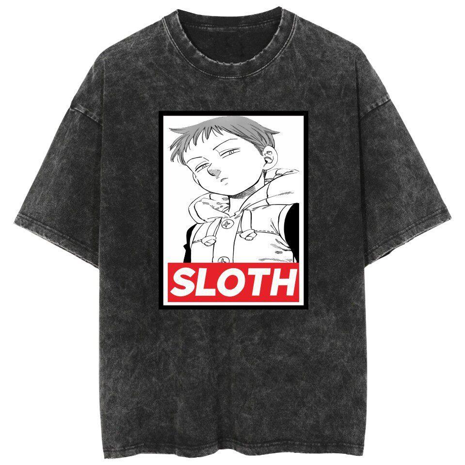 Hot Washed T-shirt "The Seven Deadly Sins" - Cartoon Loose Couple Short Sleeve Shirt