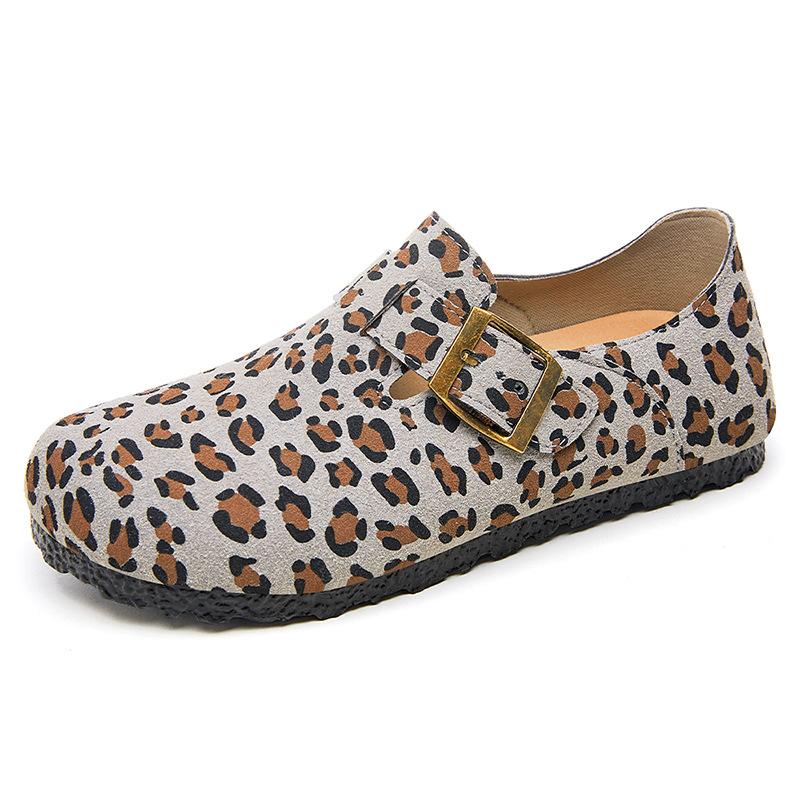 Shoes women's casual shoes leopard print color matching Boken shoes soft sole women's single shoes one pedal lazy shoes trendy versatile women's shoes