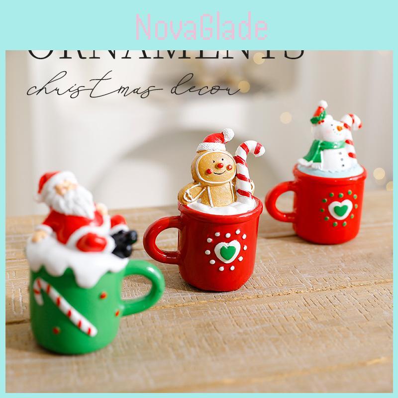 Christmas Resin Santa Claus Ornament With Gingerbread Snowman And Elder Tea Cup For Holiday Decor
