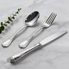 304 Stainless Steel Cutlery Set: French Mirror Finish with Noble Vine Embossed Design - Includes Steak Knife, Fork, Spoon, and Luxury Soup Spoon.
