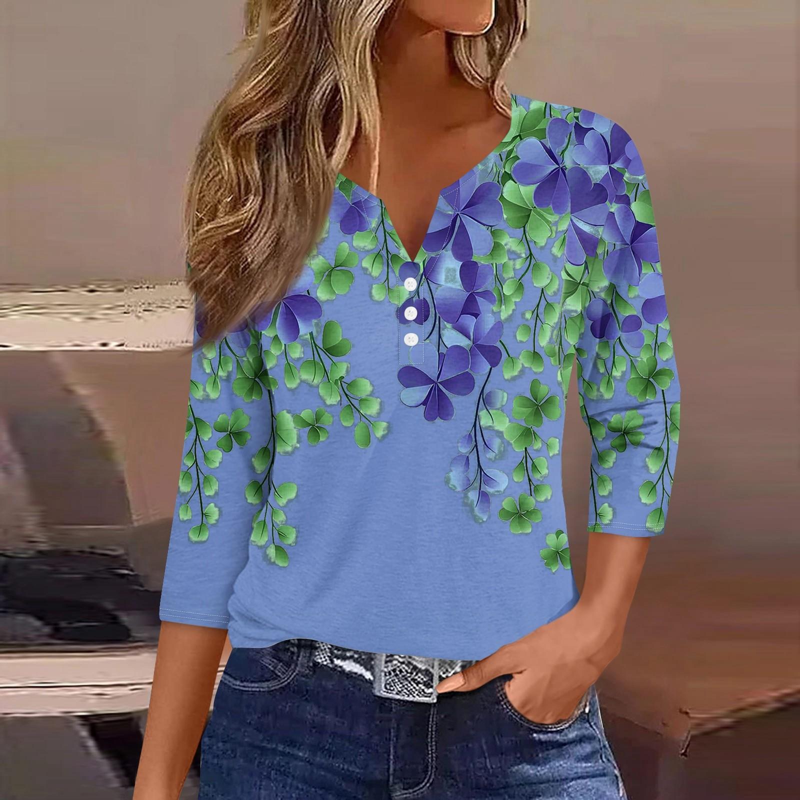 

Рубашки с рукавом 3/4 для женщин, милые футболки с графическим принтом, блузки, повседневные блузки, туники с V-образным вырезом, топы St. Патрика XXXL