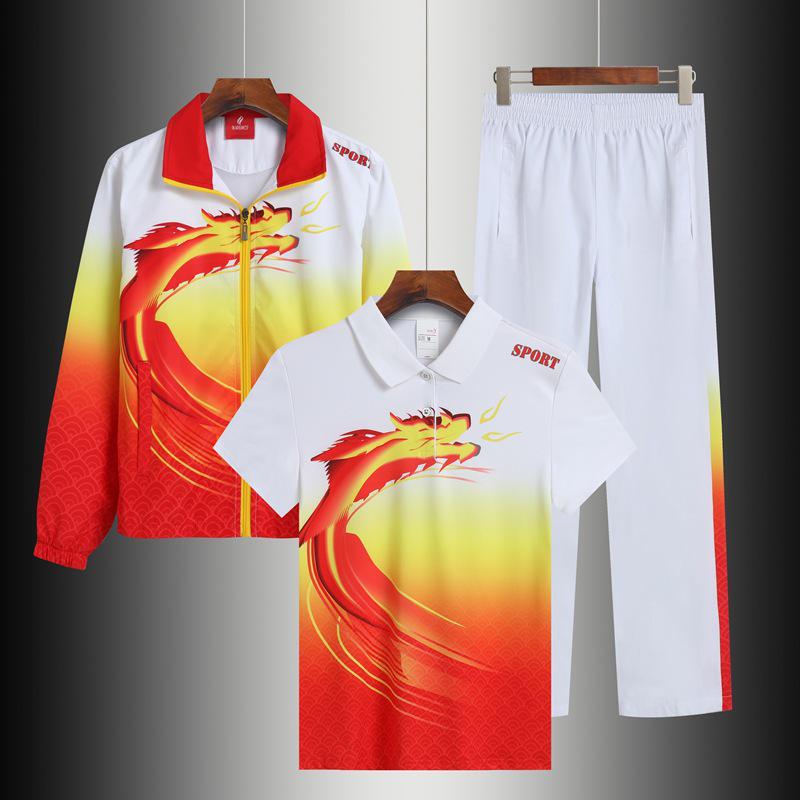 Chinese Sportswear Three-Piece Set: Long Sleeve Athlete Entrance & School Uniform for Spring/Autumn.