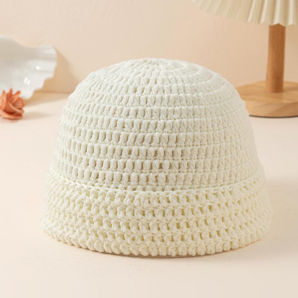 Handmade Crocheted Watermelon Skin Woolen Hat Women'S Knitted Hat Warm And Thick Ear Protection Hat Solid Color Cold Hat