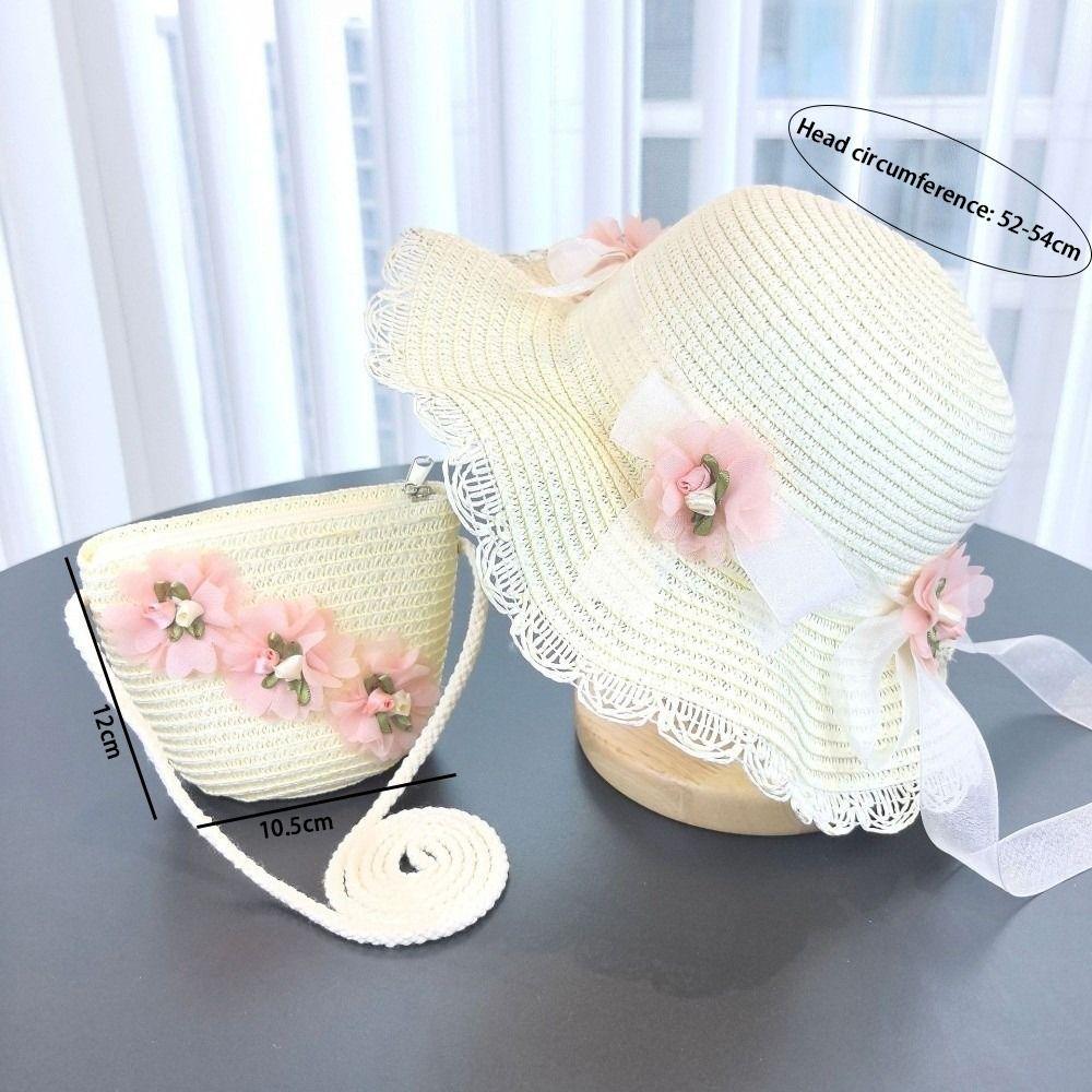 Solid Color Sun Hat Floral Style Fisherman Hat Trend Straw Hat Small Bag Set Fashion Accessory