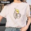 Women's Polyester 100% European-Style Cartoon Parrot Cat Print T-shirt Short Sleeve Harajuku Graphic Top Summer