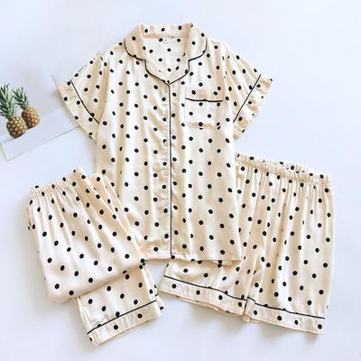 3pcs Polka Dot Pajamas Sets Women Summer Viscose Short-sleeved Trousers Shorts Pijamas De Verano