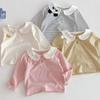 Girls Long Sleeve Cotton T-Shirt With Cartoon Ears Collar Striped Design Toddlers Kids