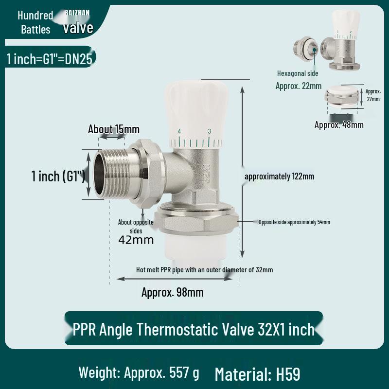 All-Copper 4-Point PPR Thermostatic Angle Valve for Radiator & Underfloor Heating