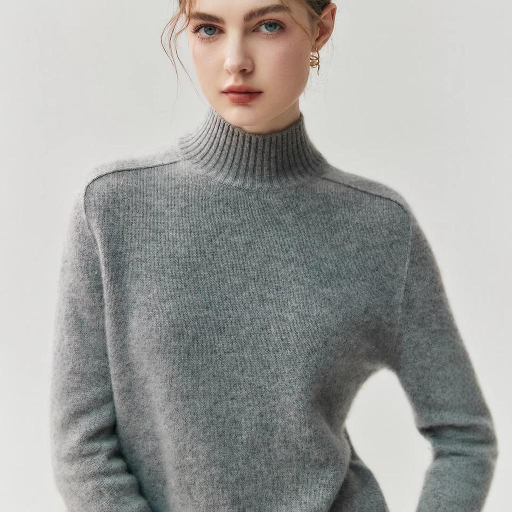 Que Fei Women's Classic Cashmere Half-High Collar Sweater - Soft, Thickened, Loose Knit Base Layer
