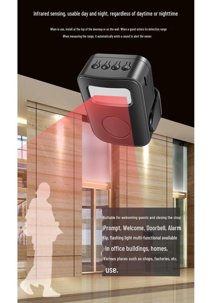 Doorbell Infrared Sensor for Welcoming Guests with Rechargeable Alarm and Home Recording