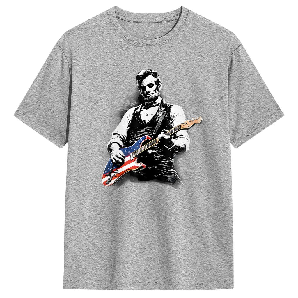 Unisex Abraham Lincoln Abe Lincoln Playing Guitar TShirts   Cotton Tops Summer Classic ShortSleeved TShirt Crew Neck Tshirt