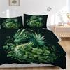 3pcs Green Leaf Dragon Quilt Set - Soft and Comfortable Bedroom, Guest Room and Dorm Decor Bedding Set 1 Quilt Cover + 2 Pillowcases.J063