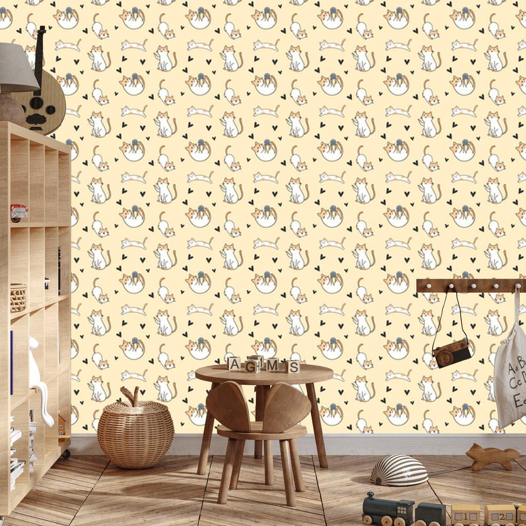 Cream and beige Cats wallpaper for living room and bedroom 50x1000
