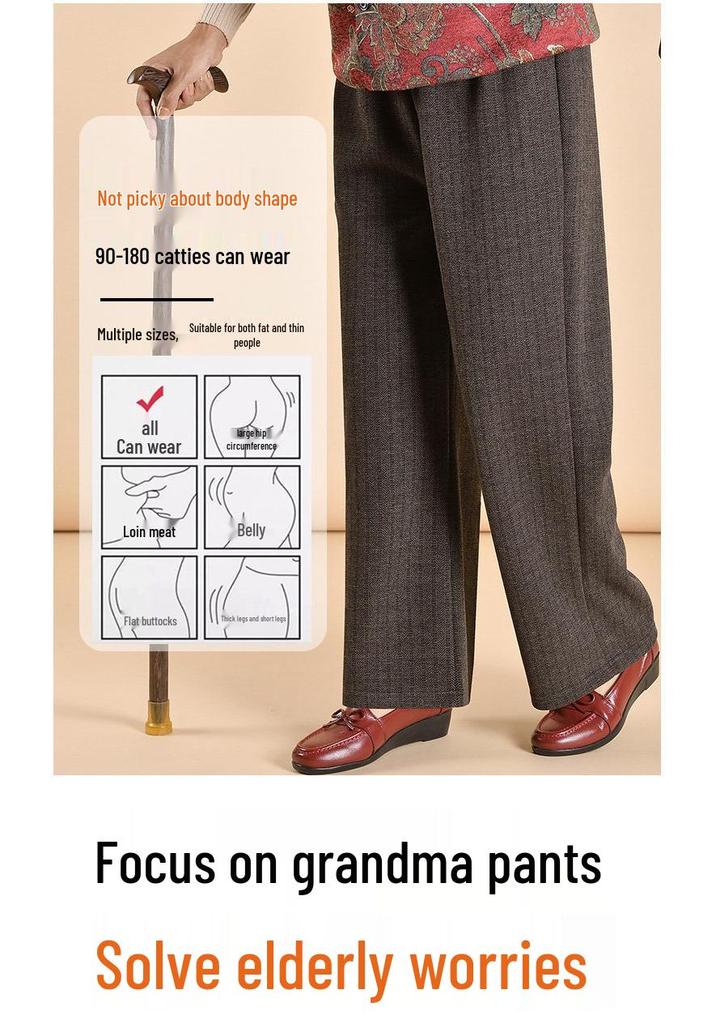 Chic Grandma Plus Size Woolen Pants, Fleece-Lined for Autumn/Winter 