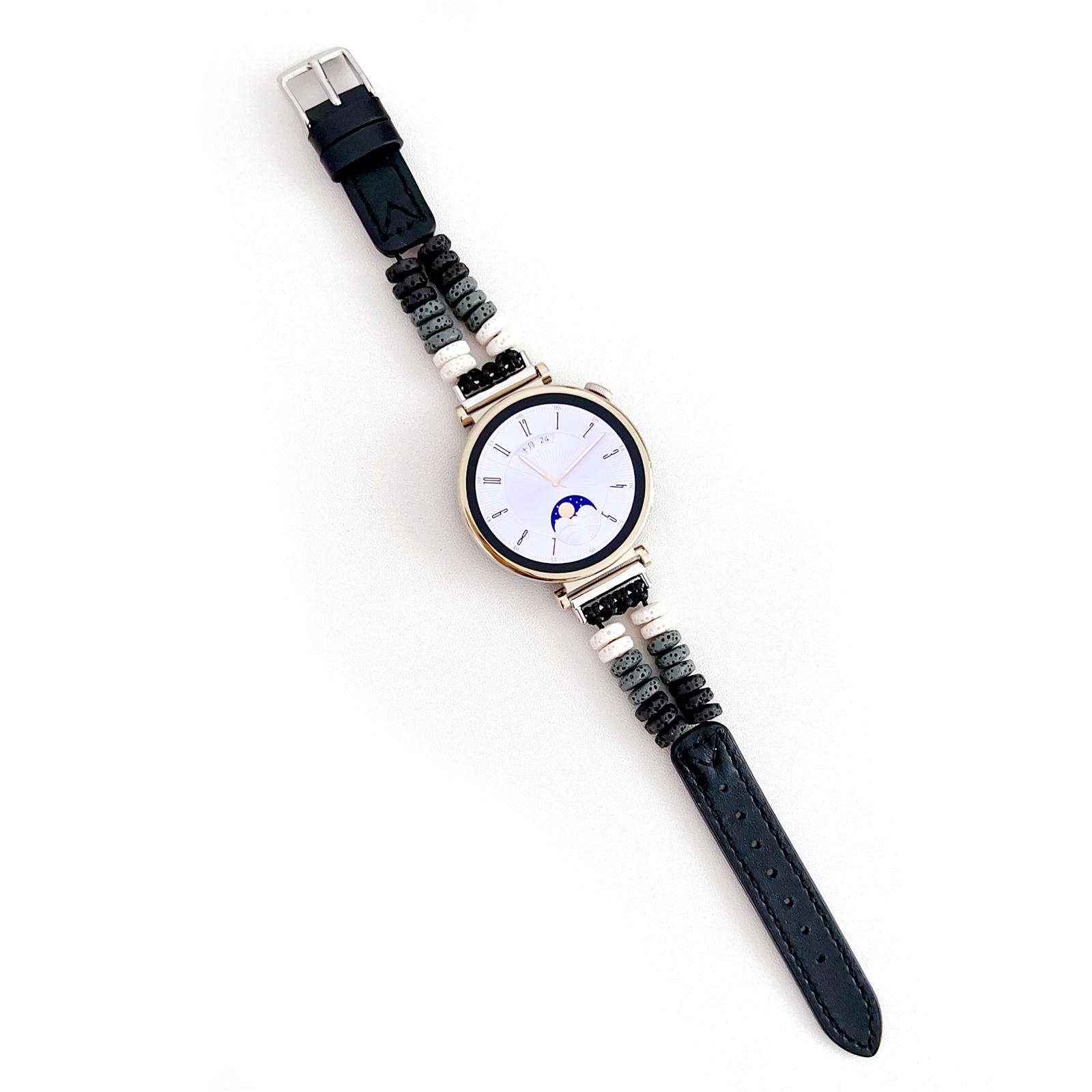 

Для Huawei Watch GT 4 41мм/Garmin Venu 3S 18мм Шкіряний Ремінець для Годинника з Намистинами з Вулканічної Породи Black