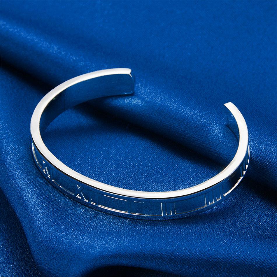 Charming 925 Sterling Silver Classic Roman Pattern Open Bangle for Women, Fashionable Wedding Party Jewelry