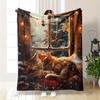 Cozy Fuzzy Polyester Suige Home Cat Flannel Fleece Blanket, Merry Christmas Print, Durable, All-Season, Contempora