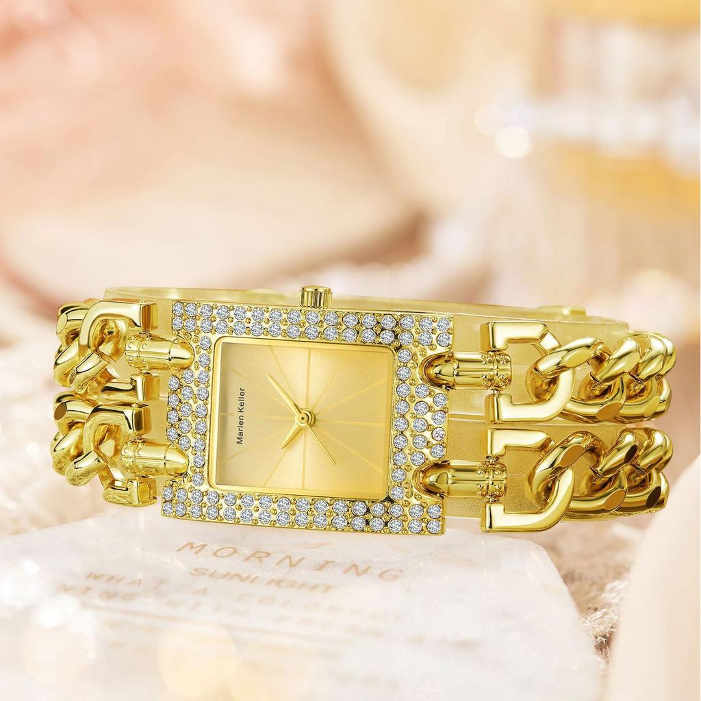 New Top Brand Luxury Women's Square Diamond Watches Alloy Clock Lady's Gold Strap Watch Fashion Quartz Wristwatch