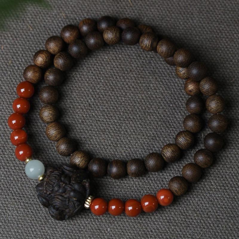 Phu Son Red Soil Agarwood Bracelet: Vietnamese Ethnic Style Rosary Hand String 0.8"