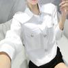 Spring Autumn Turn-down Collar Shirt Women's Clothing Commute Pockets Spliced Stylish Solid Color Single-breasted Basic Blouse
