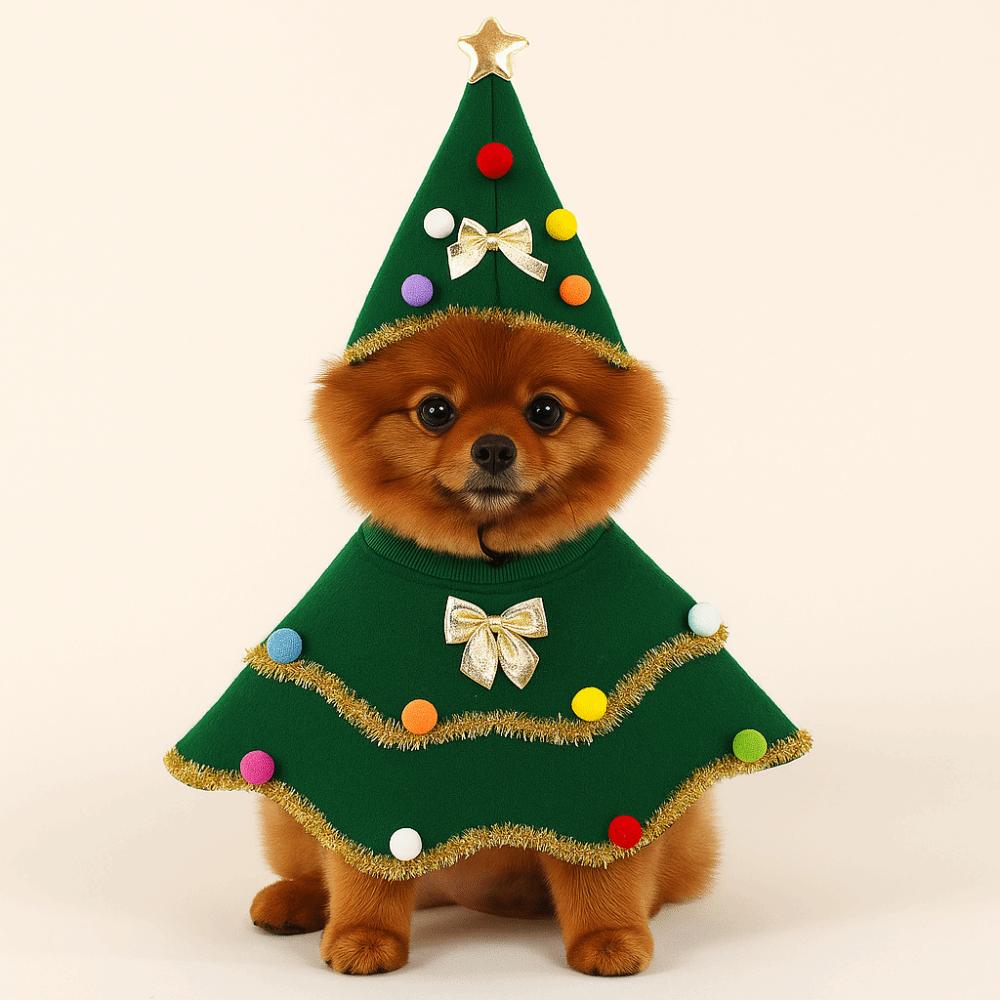 Cartoon Christmas Dog Cape Christmas Tree Design Polyester Pet Cloak Unique Adjustable Pet Christmas Clothing Festive Style