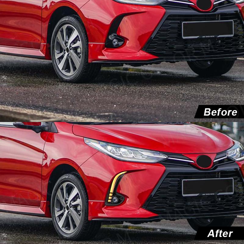 LED Daytime Running Light For Toyota Yaris Vios 2020 2025 2025 DRL Front Bumper Daylights Turn Signal Fog Lamp White Yellow 12V