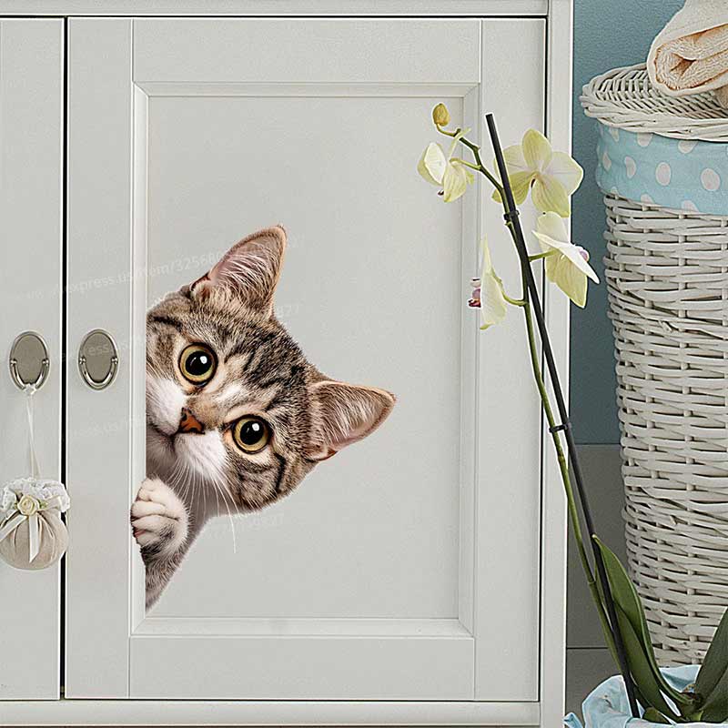 Funny Cat Peeking Window Wall Sticker Bathroom Toilet Decor Living Room Cabinet Refrigerator Home Decoration Decal Stickers S636