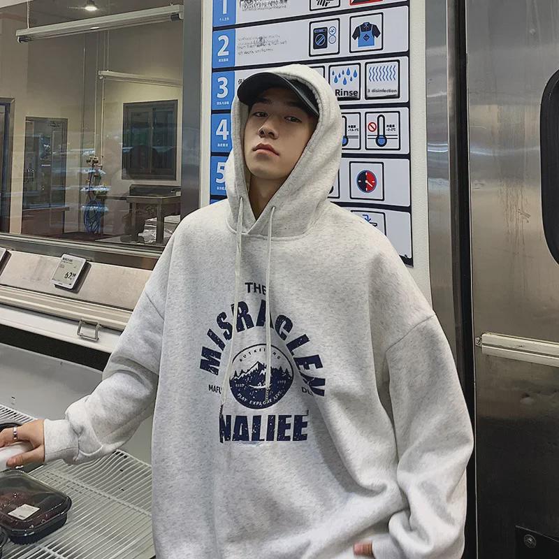 

Толстовка с капюшоном для мальчиков в корейском стиле - осенний свободный крой, универсальная, плюс бархатная вставка, повседневная куртка Hong Kong CEC M серый